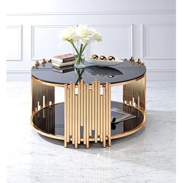 Marble Glass Top Gold Round Coffee Table With Storage Strike Deisgn