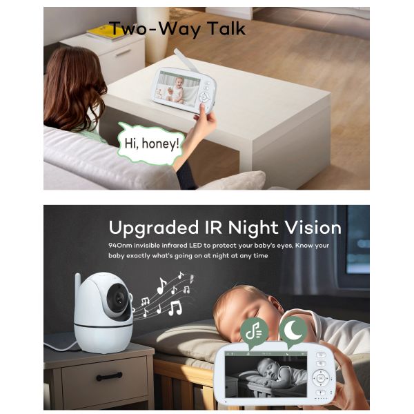HD Baby Monitor with Temperature Monitoring Eco Mode and Customizable Color for Infant Safety