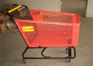 Cheap Portable Plastic Shopping Trolley 4 Wheel Red Supermarket Shopping Basket wholesale