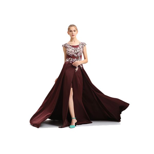 Purplish Red Wedding Bridesmaid Dresses , Beauty Flower Maxi Prom Dresses