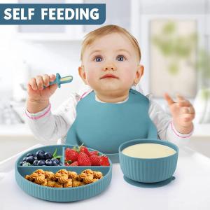Durable Multiscene Silicone Baby Eating Set , Microwaveable Suction Dinner Set