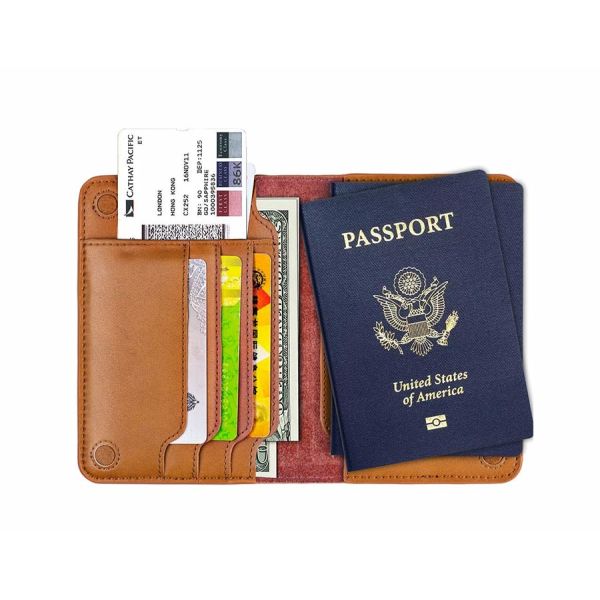 Leather passport bag ticket holder travel document storage multi-function card package