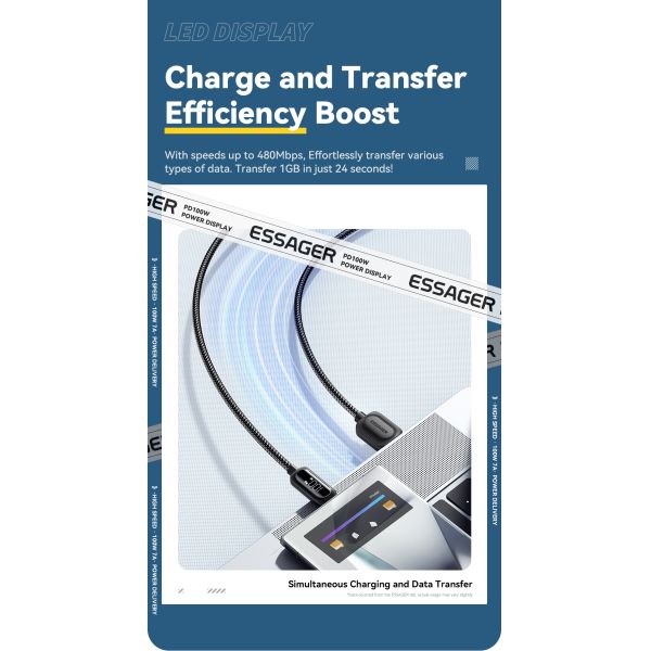 Cotton Yarn USB A To Type C Cable 100W ESSAGER ES-X57 Series