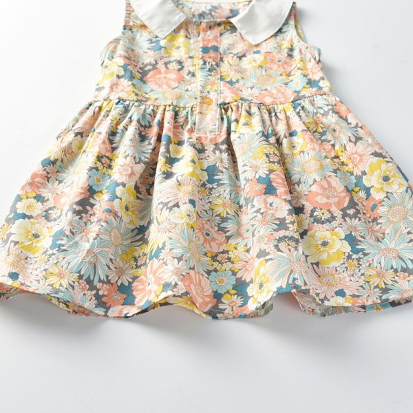 Summer Children's Clothing Children's Vintage Dress Sleeveless Doll Collar Floral Dress