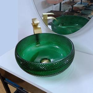 Cheap Green Glass Vessel Basins Vanity Diamond Mordern Round Bathroom wholesale