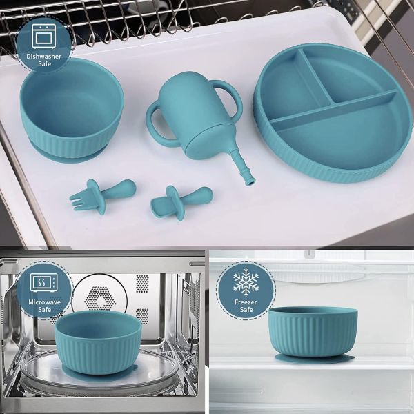 Durable Multiscene Silicone Baby Eating Set , Microwaveable Suction Dinner Set